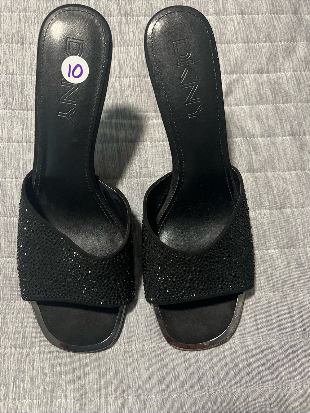 Dkny Black Rhinestone Slide Mules